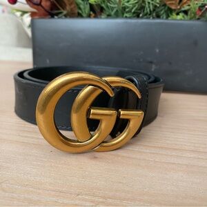 Gucci Black Leather Belt with Gold GG Emblem